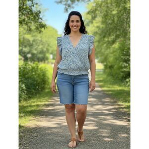 Universal Thread Blue & Yellow Floral Wrap Top - XXL (NWT)